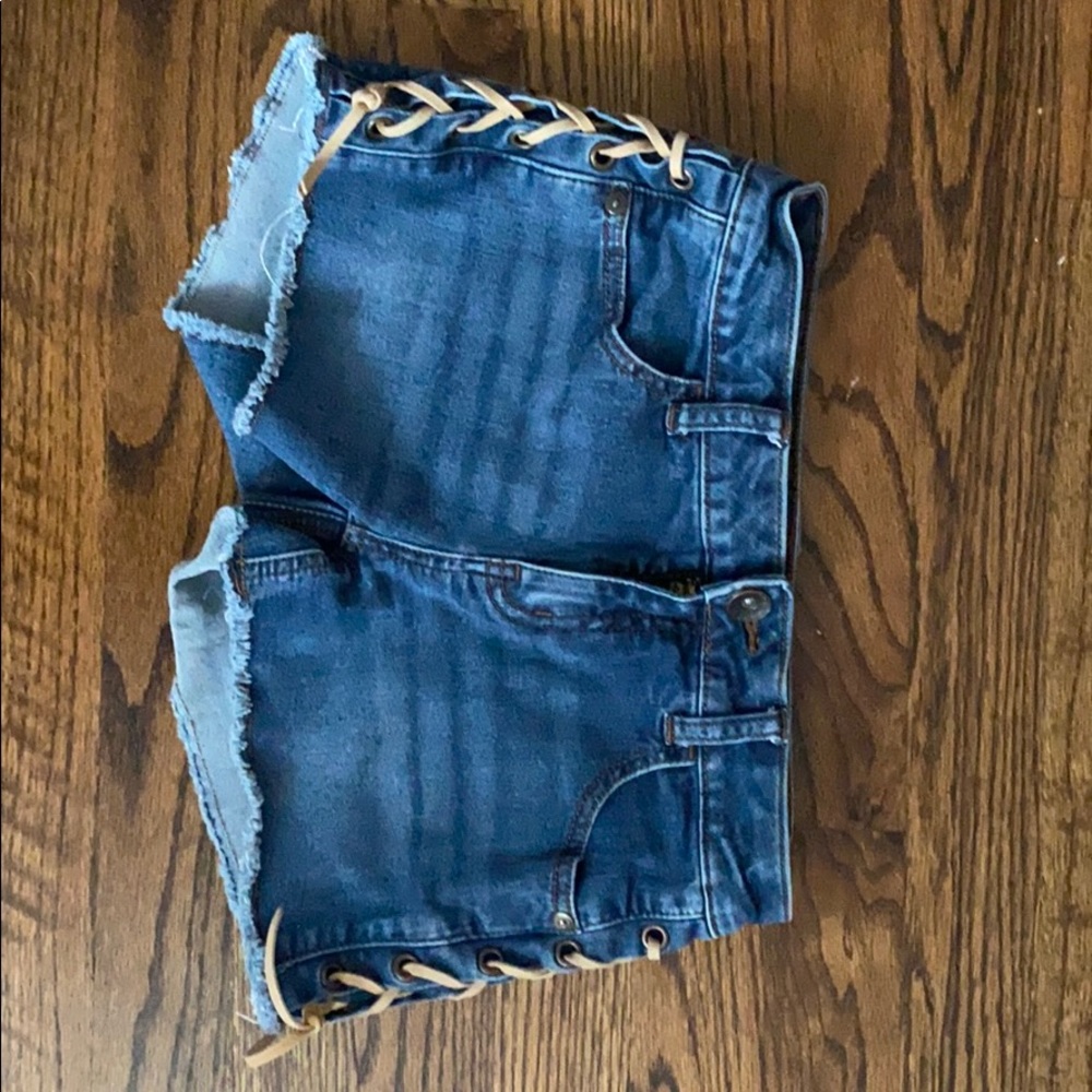 Jean Justice Shorts with Leather braid down side